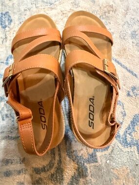 Soda Women's Cognac Strappy Buckle Sandals